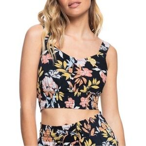 NWT Roxy Sea Fog Button Front Floral Cropped Top